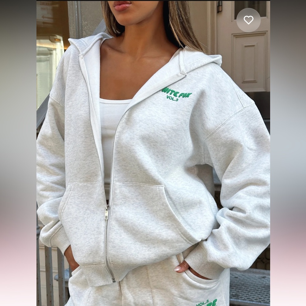 White fox offstage zip front hoodie glacier grey
